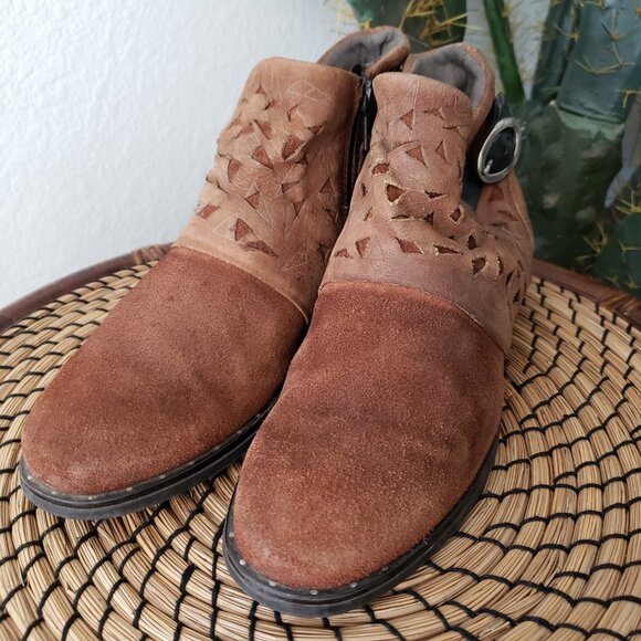 Anthropologie Miz Mooz Erie Short Buckle Boots Brandy size 38 US 8 Slouchy Boho - Picture 7 of 14